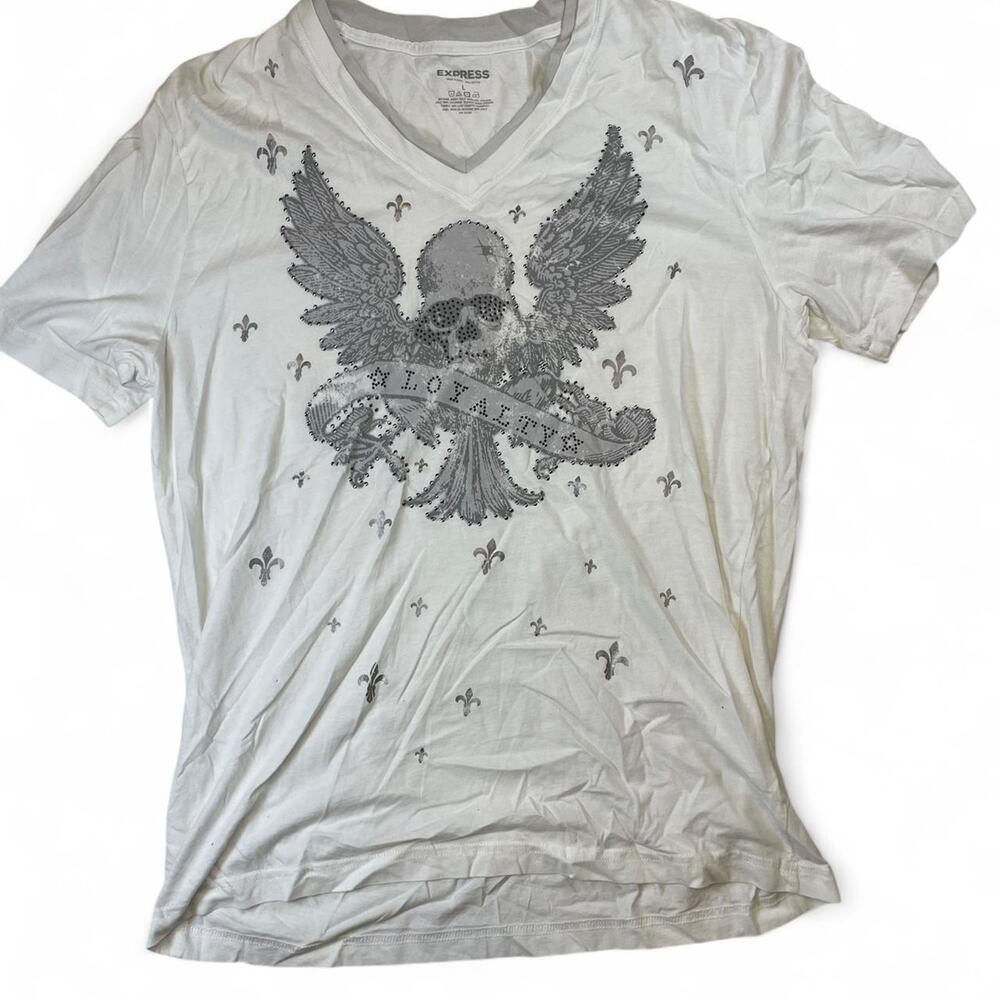Y2k white express skullgraphic t shirt